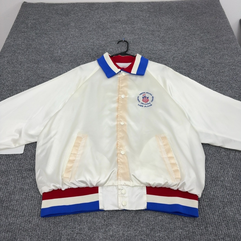 Vintage USA Olympic Training Center Jacket XXL White Nylon Satin Bomber Sporty